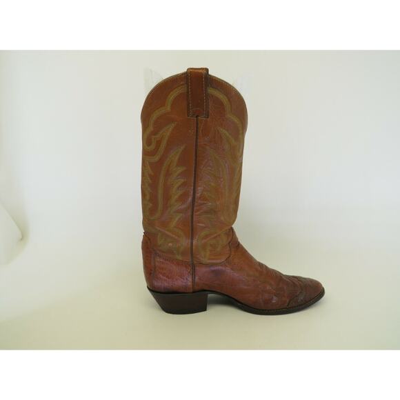 Justin Brown Leather Ostrich Cowboy Western Boots Mens Size 10 D main image 4